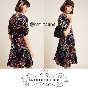 Anthropologie Velvet Floral Print Dress Sz 2